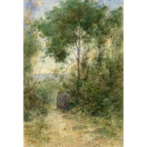 Jean-alexis Achard (voreppe1807-grenoble1884). Path Lined With Shrubs