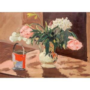Henri Franck (grenoble 1877-corenc 1957)(françois Flandrin Dit) Still Life With Vase Of Flowers