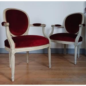 Claude Gorgu, Master In 1770 - Pair Of Cabriolet Armchairs - Restored - Mottled Velvet - Inventory Number