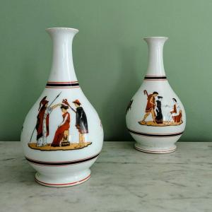 Paris, Louis Philippe, Napoleon III Period - Pair Of Neo-classical Soliflore Vases - Porcelain