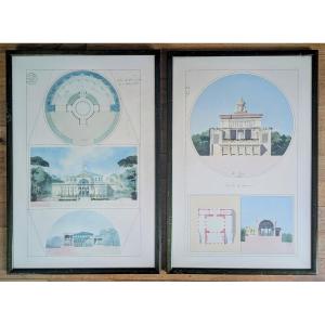 Pair Of Restoration Architectural Drawing Prints, Louis Philippe