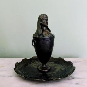 Egyptomania, Grand Tour - Curious Bronze Inkwell - Anthropomorphic Canopic Jar