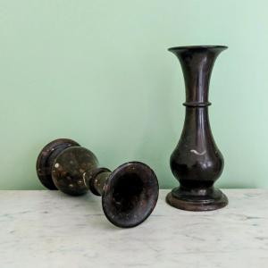 Late 19th Century Work - Pair Of Baluster Soliflore Vases In Griotte Marble