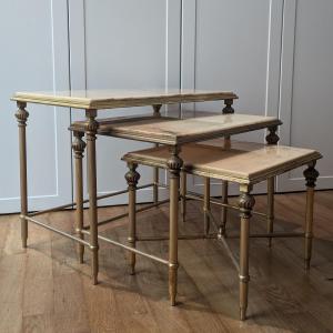France, 1970s - Set Of Three Nesting Tables In Lion And Onyx