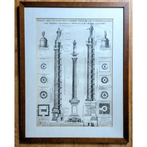 Roma, Circa 1773 - Large Engraving Of Three Antiques Columns
