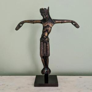 Patinated Bronze Christ In The Romanesque Style Of The 12th Century.