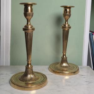 France, Circa 1800 - Pair Of Gilt Bronze Candlesticks/torches - Versailles Model