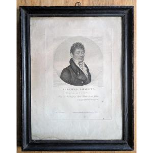 Rare Engraving By Lafayette In Its Blackened Wood Frame - Revolutionary Period