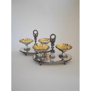 Pair Of Double Salt Cellars, Sterling  And Gilt Silver By Jean-nicolas Boulanger, Paris, 1819