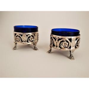 Pair Of Melted Silver Salt Cellars By Beaudet, Paris, 1779-1780