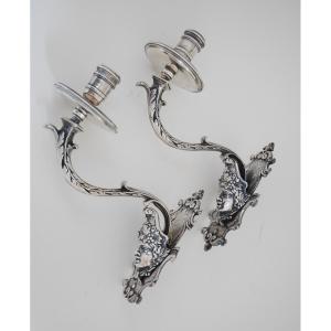 Pair Of Silver-plated Wall Lights Or Sconces, Early 18th Century