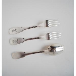 Silver Cutlery Set (forks And Spoon) By Joseph Dulaurier, Pau, 1778-1785