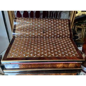 Large Writing Case Napoleon III Period Geometric Marquetry Mother-of-pearl 19th Century