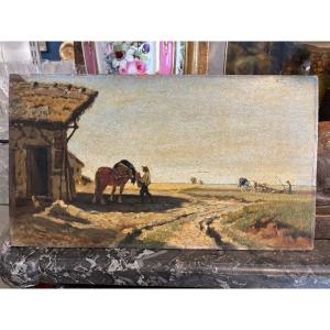 Hippolyte Nicolas Berthon (1831-1888) Rural Scene, 1859 Oil On Wood Panel, 19th Century