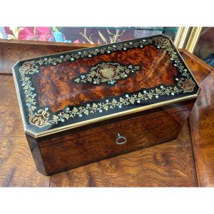 Box Tea Box Napoleon III Marquetry Brass Mother-of-pearl Burr Thuya Palais-royal Bonhomme 19th Century