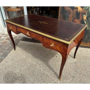 Regency Style Flat Desk In Violet Wood, With Pulls - Late 19th Century