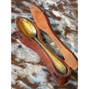 6 Silver Vermeil Spoons In Their Original Jewel Case, Consulat Empire Period