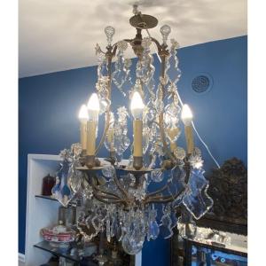 Chandelier Cage Bronze Crystal 6 Lights Nineteenth
