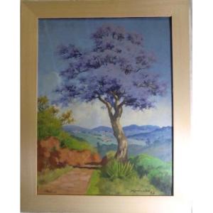 Rambinintsoa Jean (1899-1986) "jacaranda In Madagascar", 1962 Oil On Canvas 53 X 41 Cm