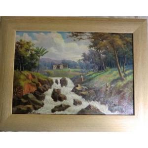 Rambinintsoa Jean (1899-1986) "the Mandraka River", 1936 Oil On Canvas 35 X 50 Cm