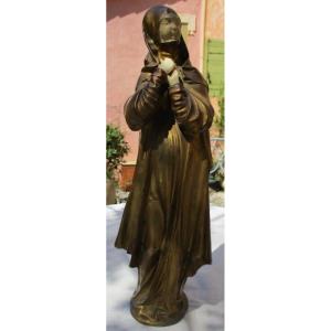 Statuette Chryséléphantine Bronze doré et ivoire  "Femme drapée" 1925 H : 48 cm