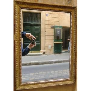 Golden Stucco Mirror Louis XVI Style XIXth Century Mercury Ice 72 X 54 Cm