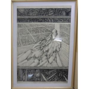 Sorgue Jean-marie (1924-2010) Original Drawings 1970/1980 Ink On Paper 110 X 75 Cm 