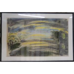 André Masson (1896-1987) "river At Night" 1950 Pastel On Paper, Signed 40 X 64 Cm