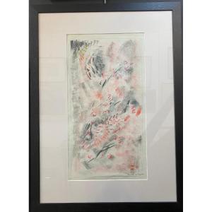 André Masson (1896-1987) "fish And Spurge" 1951 Pastel On Paper 54.5 X 30 Cm