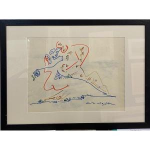 André Masson (1896-1987) "carystès" 1965 Felt-tip Pen On Paper, Signed And Framed 38 X 49.5 Cm