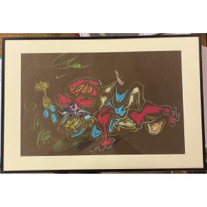 André Masson (1896-1987) "the Embrace Of The Faun", 1961 Pastel On Paper, Framed, 31.5 X 50 Cm