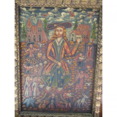 Colonial School Of Cuzco "san Isidro Labrador" Late Nineteenth Oil On Panel 54 X 74 Cm