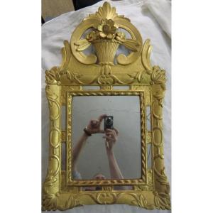 Mirror Pediment Golden Wood Period XIX Regency Style XV 69.5 X 39.5 Cm