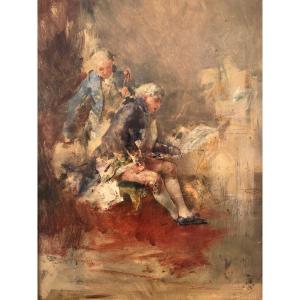 Oil On Panel "music Room" Juan Antonio Gonzalez (1842-1914)