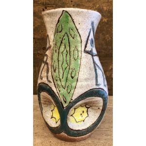 Ceramic Vase With Ethnic Subject Signed Accolay 1950