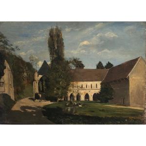 Oil On Canvas "view Of A Monastery" Edouard Daliphard 19th