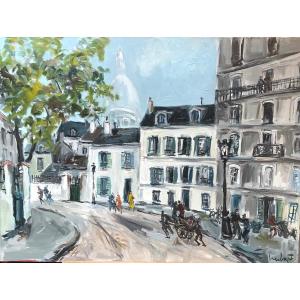 Oil On Canvas "place Jean-baptiste Clément, Montmartre" By Fernand Herbo