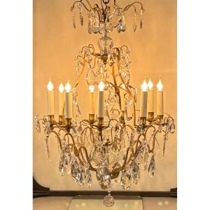 Bronze And Crystal Cage Chandelier, France, Late 19th Century