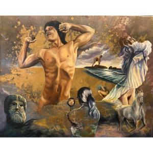 Monogrammed Surrealist Oil On Canvas Dated 1976