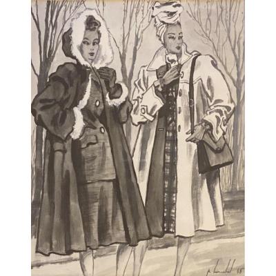 Fashion Drawing Pierre Louchel 1945