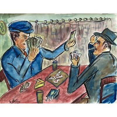 Watercolor "the Card Players" Roland Dubuc