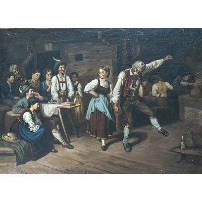 Oil On Canvas "inn Scene"