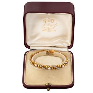 Bracelet In Gold, Fine Pearls And Diamonds, Late 19th Century
