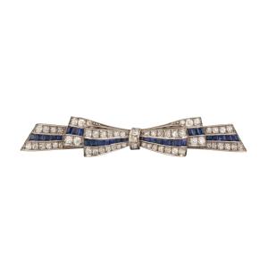 Diamond And Sapphire Ribbon Barrette Brooch Circa 1920