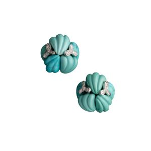 Sterlet - Pair Of Gold, Diamond And Turquoise Earrings