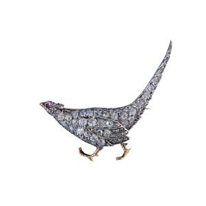 19th Century, Gold, Silver And Diamond Pheasant Brooch