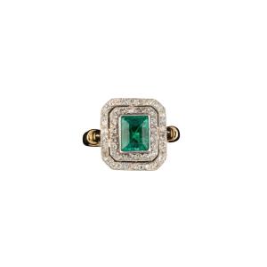 Gold, Platinum, Emerald And Diamond Ring 