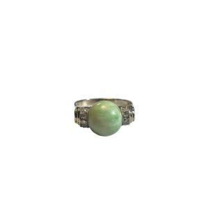 Art Deco Ring In White Gold, Jade And Diamonds