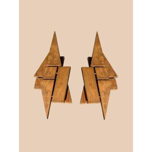 Pair Of Large Brutalist Sconces Circa 1970