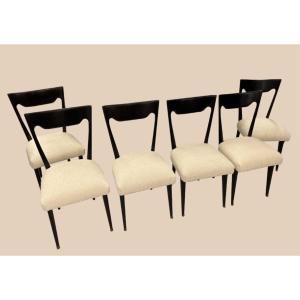 Suite De 6 Chaises Italie Circa 1950 En Bois Laqué Noir